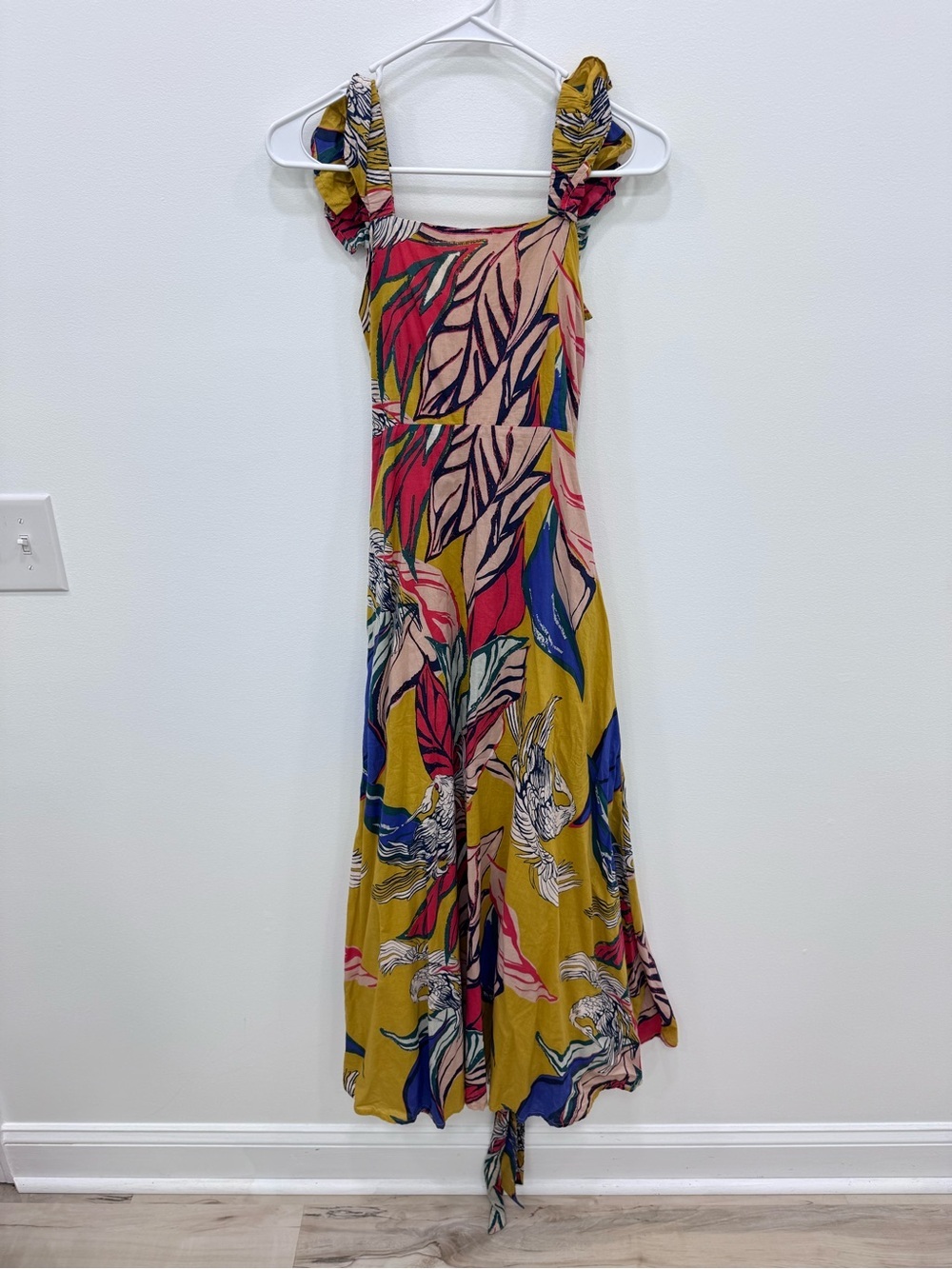 Bel Kazan Floral Yellow Maxi Dress size XS multicolored tropical cotton